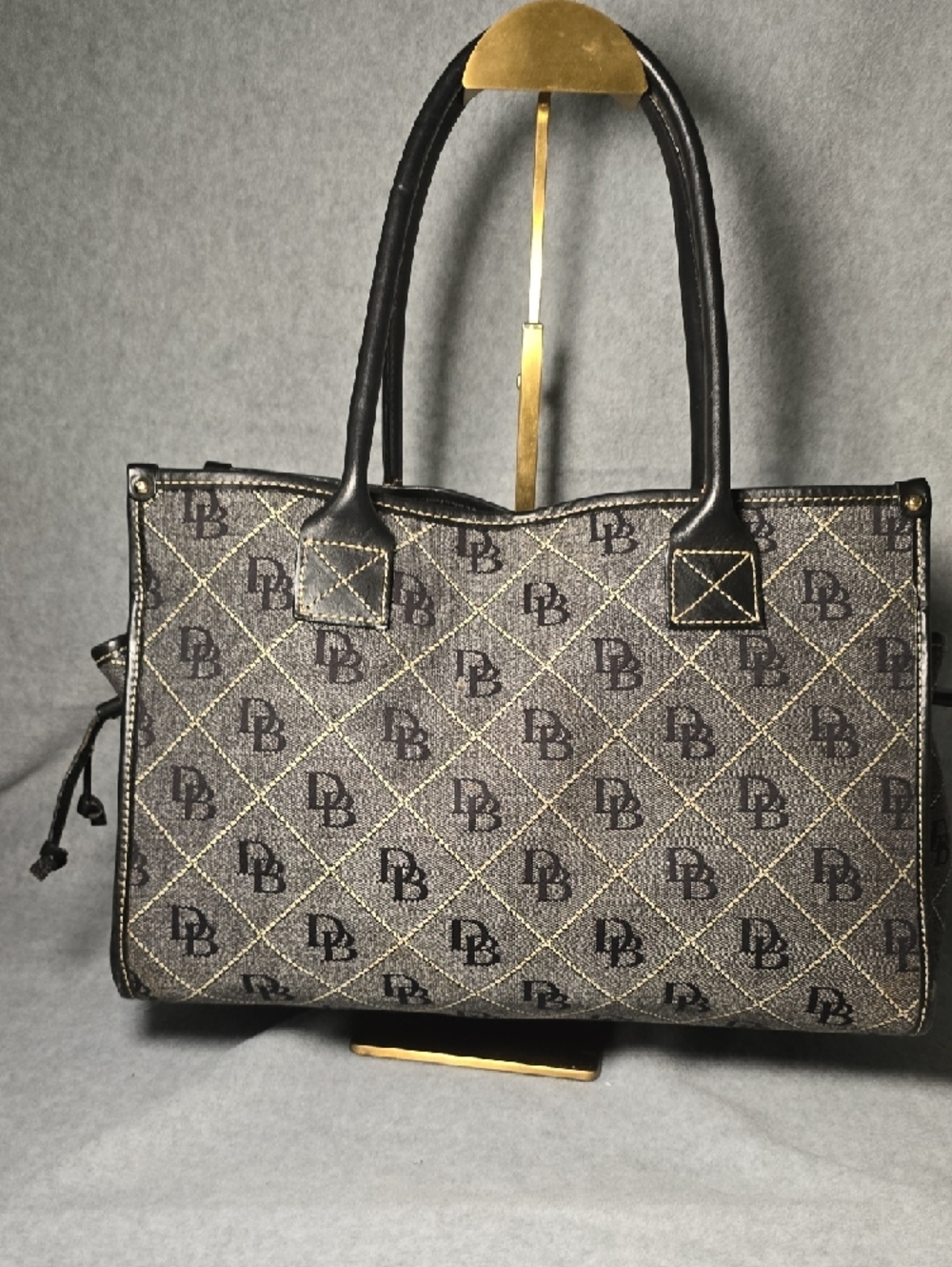 Dooney & Bourke Signature DB Black Canvas Leather Trim Shoulder Bag - Picture 3 of 16